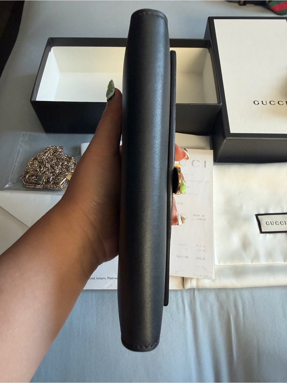 Gucci Black Leather Wallet with Green and Red Web Stripe and Gold Hardware - Picture 8 of 12